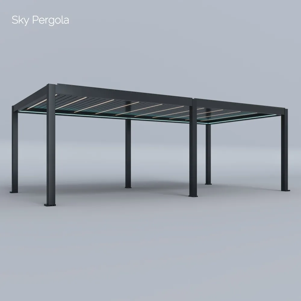 Spa Solutions Sky Pergola SkyMax Ultra Aluminium Pergola LED 4m x 8m motorisiert Wandmontage 4m
