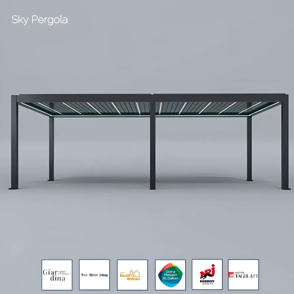 Spa Solutions Sky Pergola SkyMax Ultra Aluminium Pergola LED 4m x 8m motorisiert Wandmontage 4m