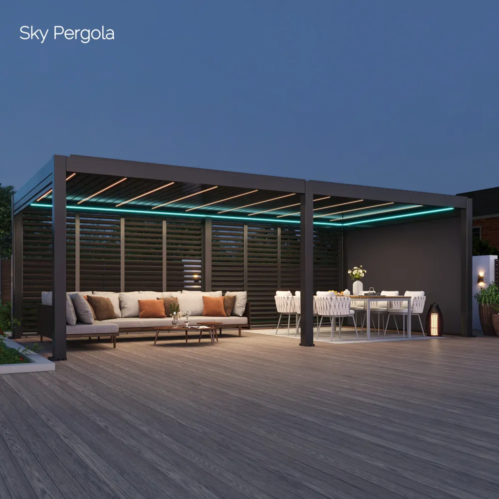 Spa Solutions Sky Pergola SkyMax Ultra Aluminium Pergola LED 4m x 8m motorisiert Wandmontage 8m