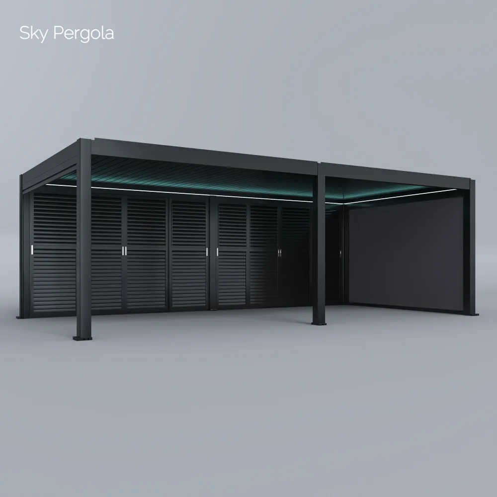 Spa Solutions Sky Pergola SkyMax Ultra Aluminium Pergola LED 4m x 8m motorisiert Wandmontage 8m